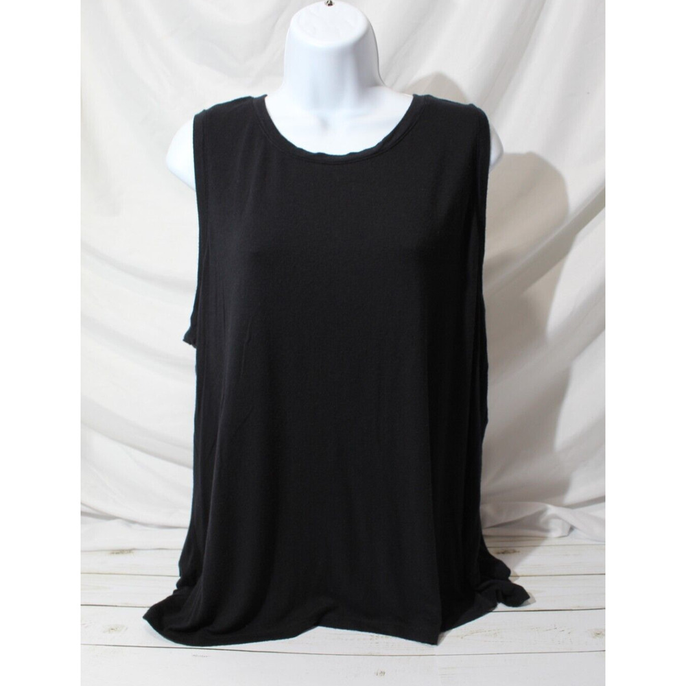 Halogen Black Tank Top Women 2X Keyhole Back Stretch Round Neck Pullover Vented